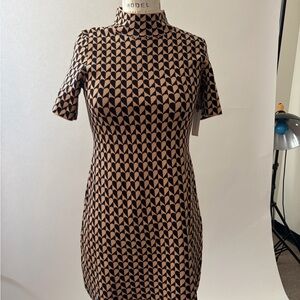 Anthropologie NWT Knit Geometric Patterned Black and Tan Dress